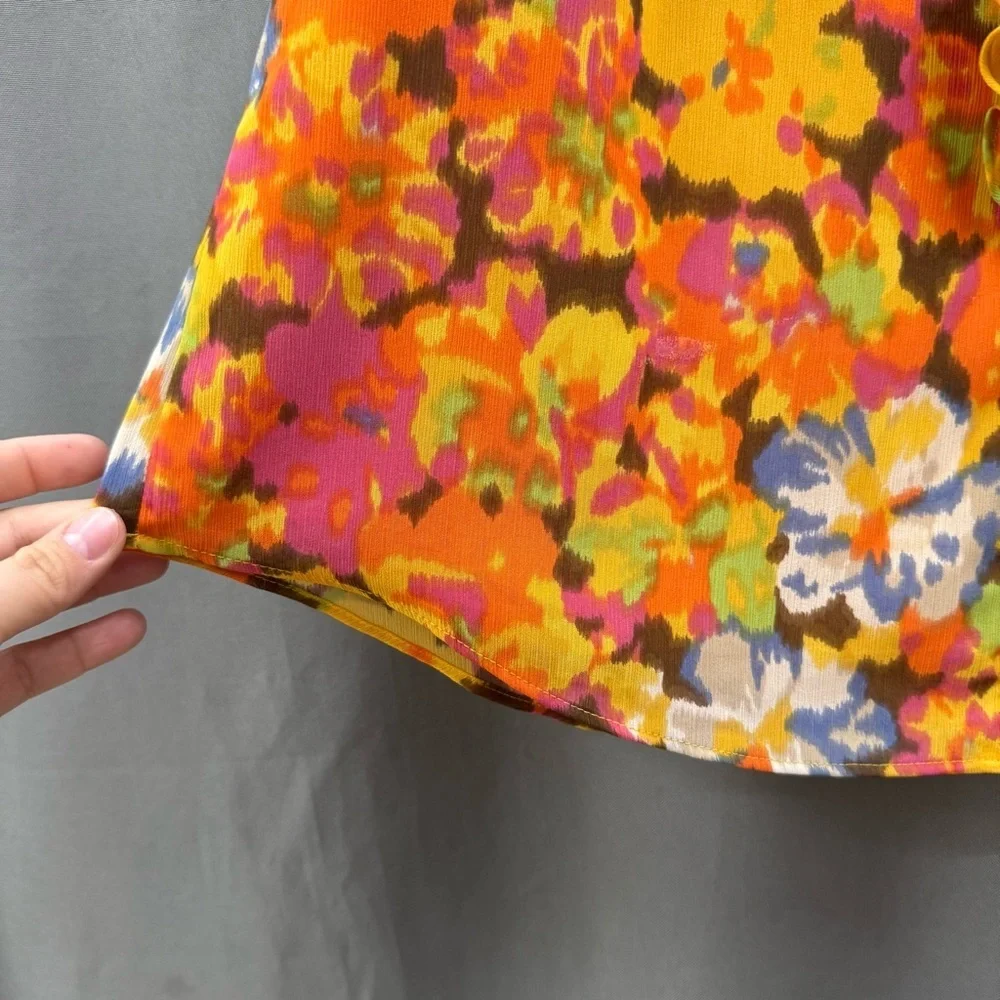 J. Crew Vibrant Floral Ruffle Blouse - Pink, Orange, Yellow
